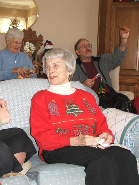 EOY 2005-004 - Eleanor (John's mom), Jean (Barb's mom) and Denny (Barb's brother) during the gift opening ritual.