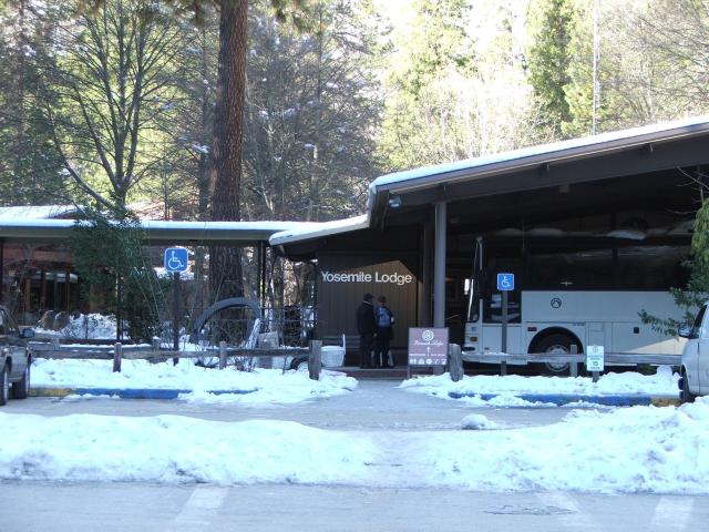 Yosemite winter-19 - Yosemite Lodge, where we stayed. Kind of run-down, but the Mountain Room Restaurant behind the Lodge is fan